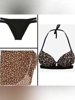 38D/XL/XL VS Archives Swim Banded PushUp Bikini Top Brazilian Sarong Bikini Set